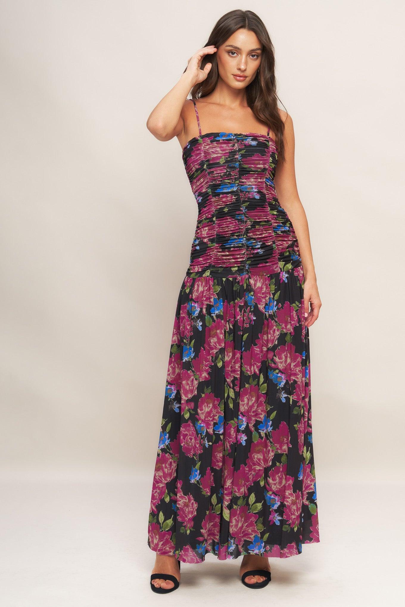 NIGHT FLORIST POWER MESH MAXI DRESS - Glamourous Grace