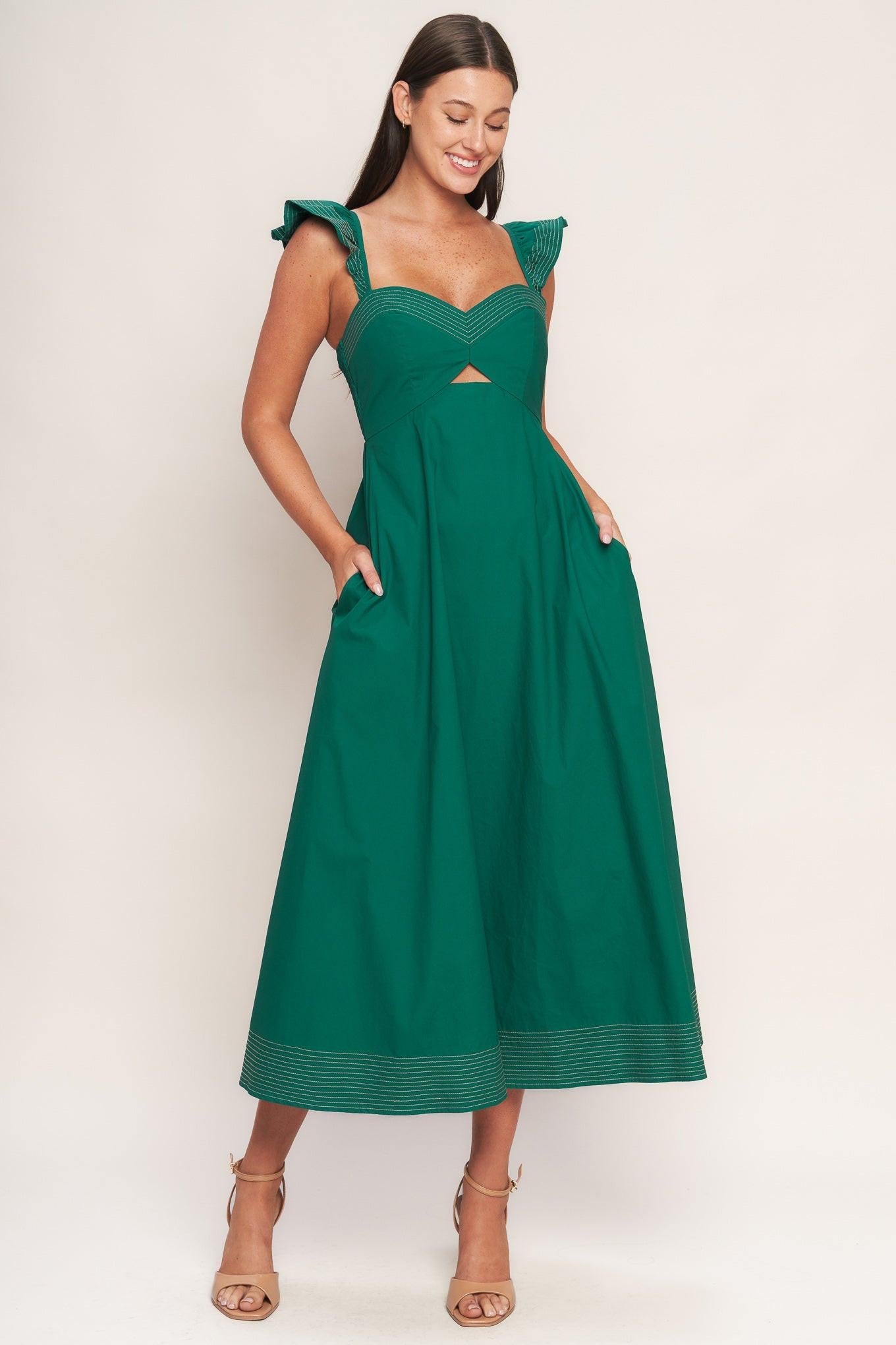 TUSCAN SUNSET GREEN WOVEN MIDI DRESS - Glamourous Grace