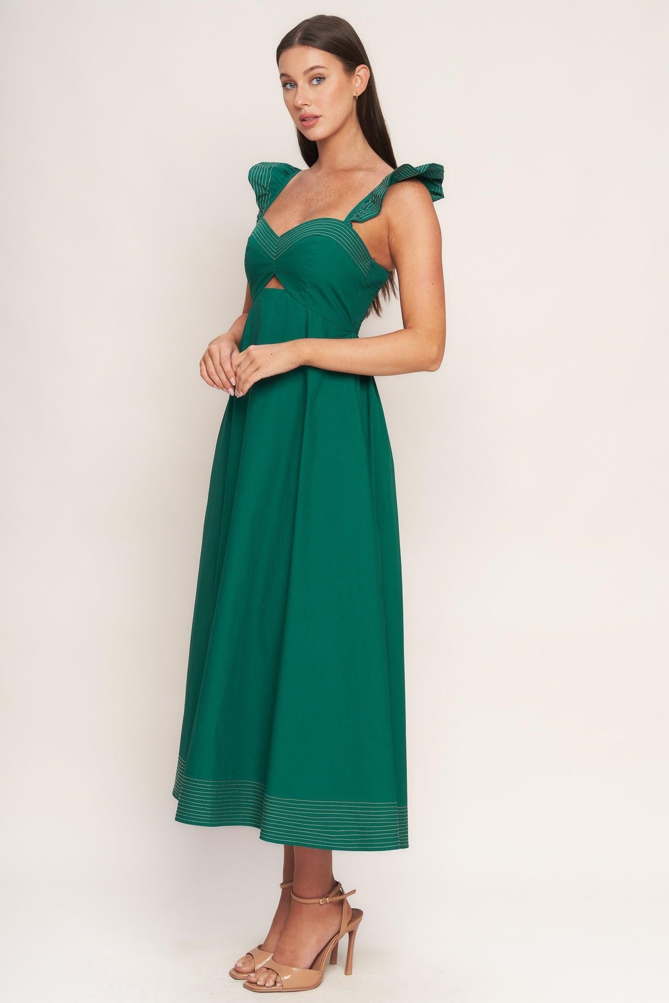 TUSCAN SUNSET GREEN WOVEN MIDI DRESS - Glamourous Grace