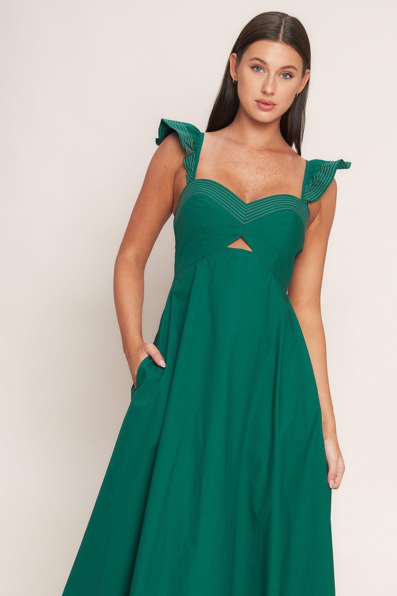 TUSCAN SUNSET GREEN WOVEN MIDI DRESS - Glamourous Grace