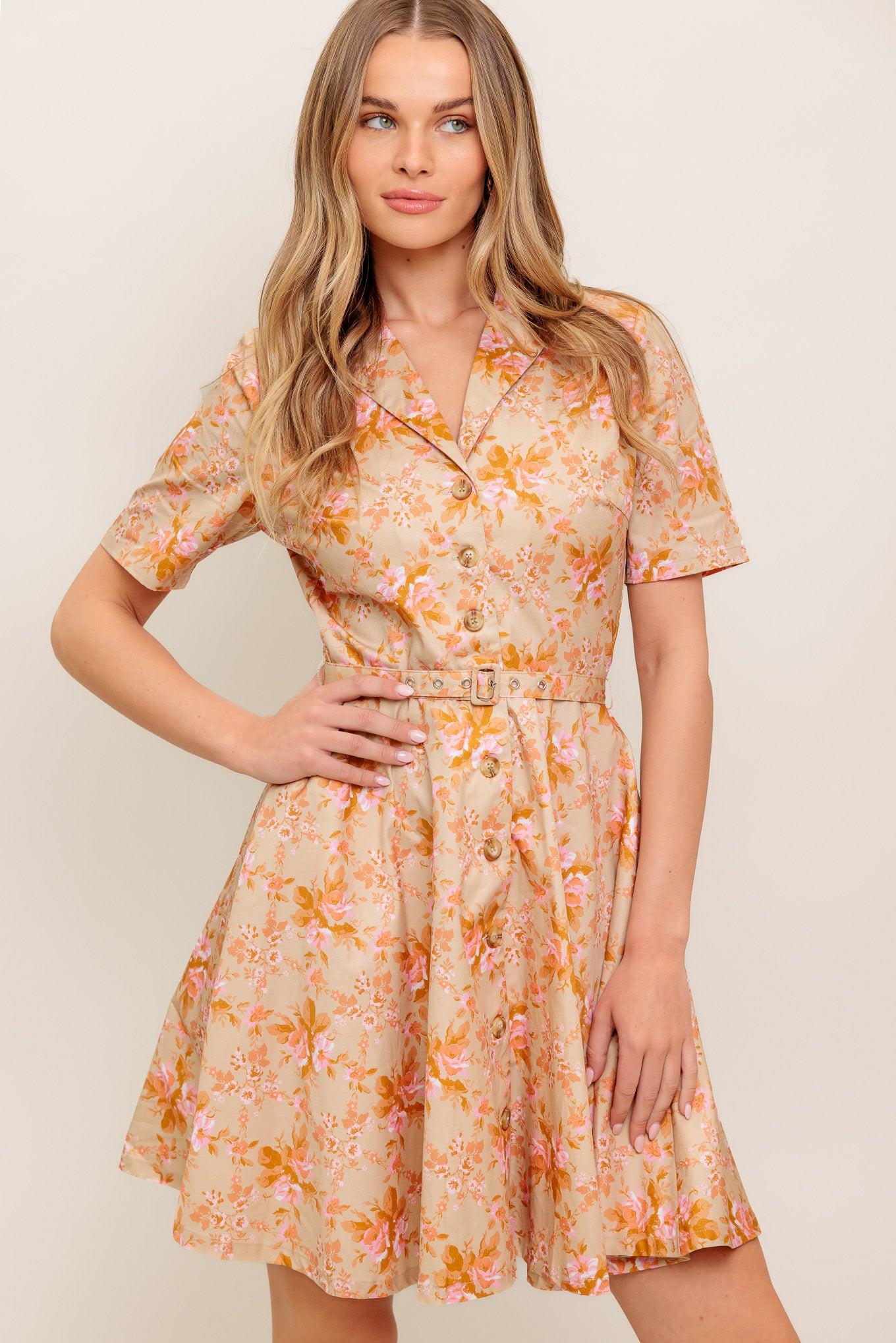 PEACH BLOSSOM WOVEN MINI DRESS - Glamourous Grace