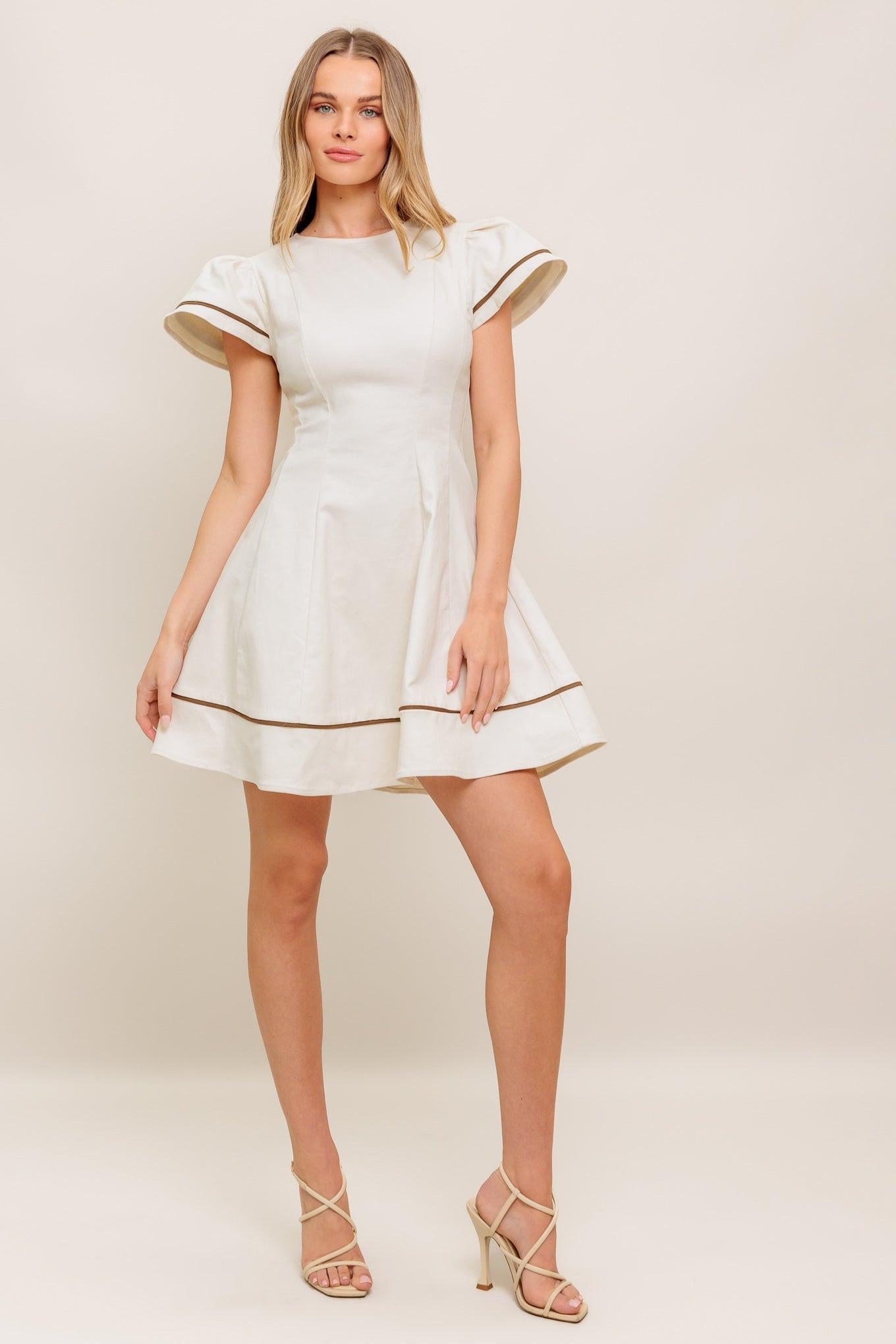 CREAM MILK TEA WOVEN MINI DRESS - Glamourous Grace