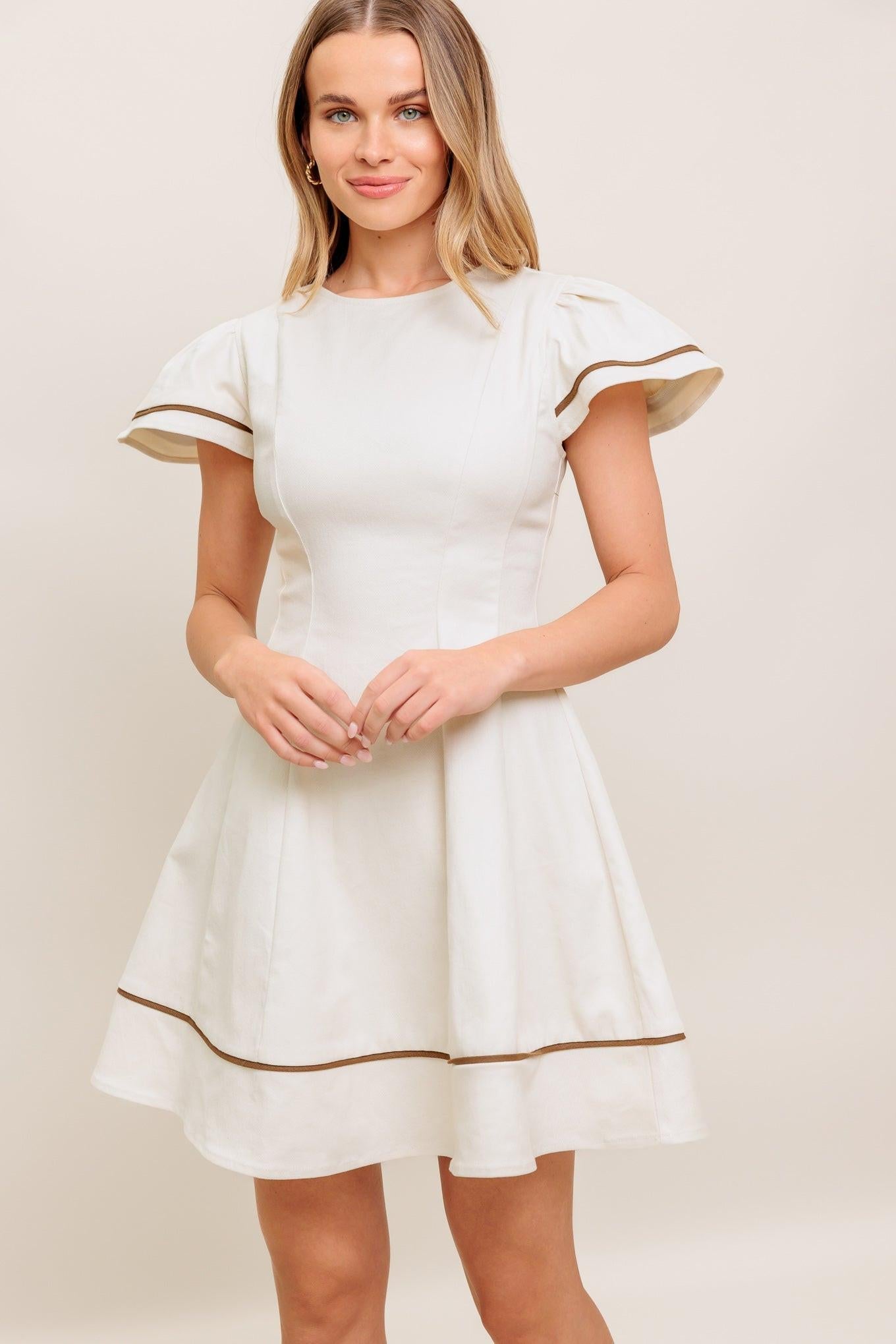 CREAM MILK TEA WOVEN MINI DRESS - Glamourous Grace