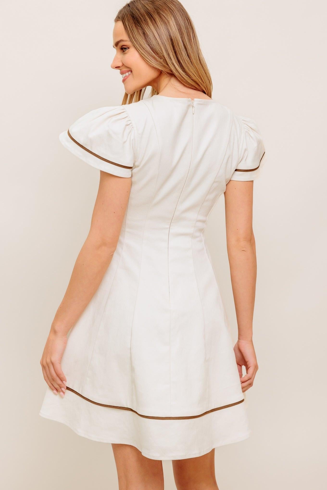 CREAM MILK TEA WOVEN MINI DRESS - Glamourous Grace