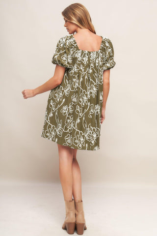 BOTANICAL OUTLINE WOVEN MINI DRESS - Glamourous Grace