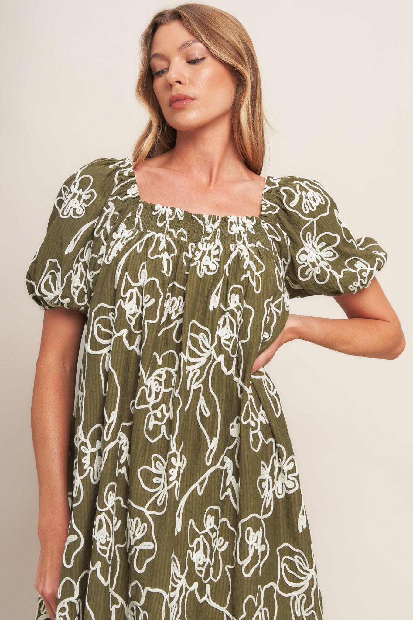 BOTANICAL OUTLINE WOVEN MINI DRESS - Glamourous Grace