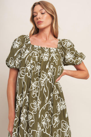 BOTANICAL OUTLINE WOVEN MINI DRESS - Glamourous Grace