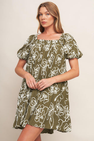 BOTANICAL OUTLINE WOVEN MINI DRESS - Glamourous Grace