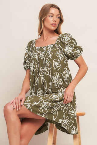 BOTANICAL OUTLINE WOVEN MINI DRESS - Glamourous Grace