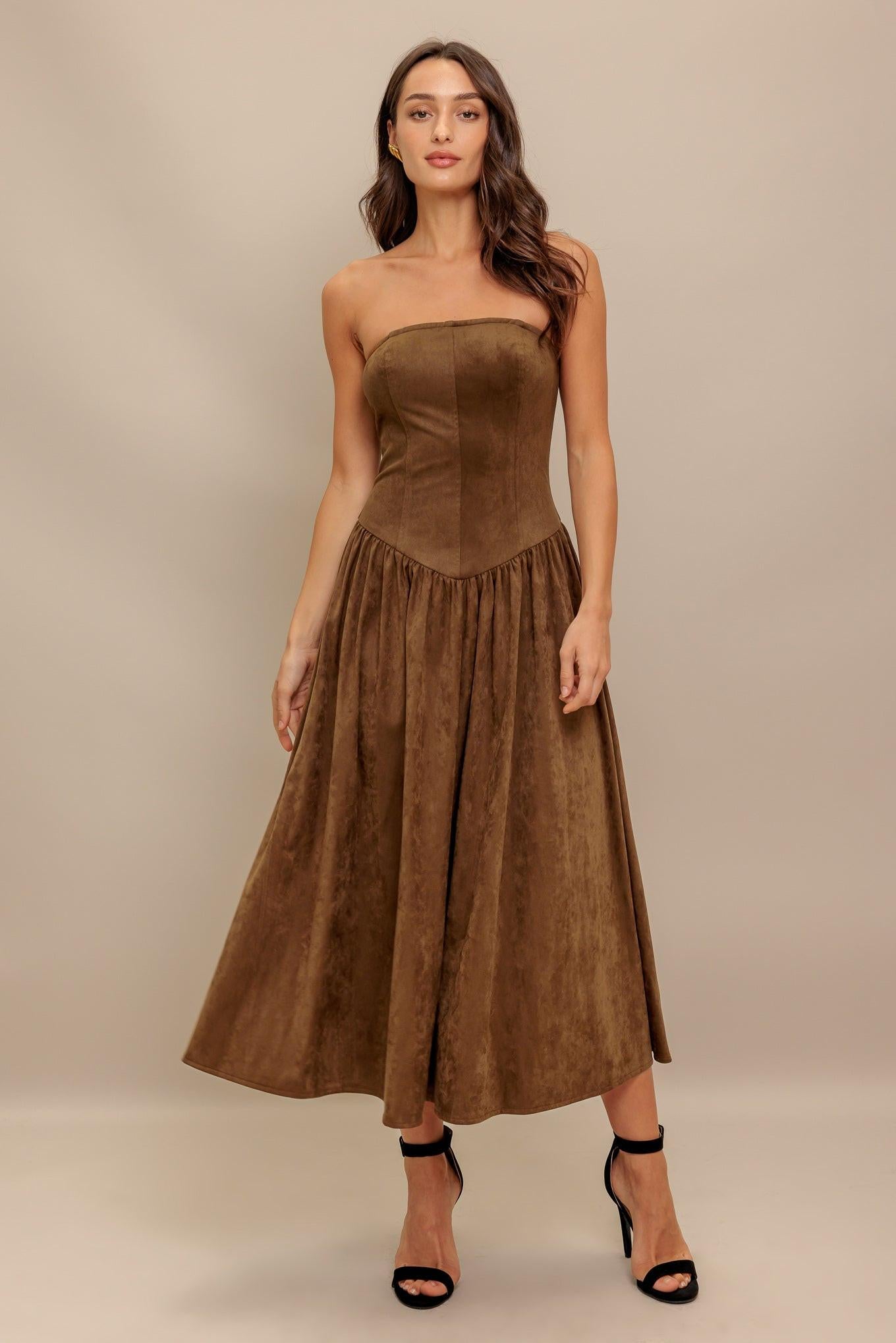 WILD ESPRESSO FAUX SUEDE MIDI DRESS - Glamourous Grace