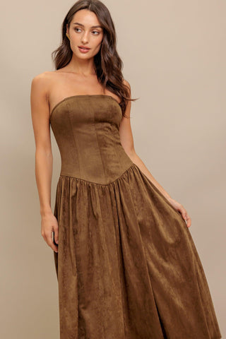 WILD ESPRESSO FAUX SUEDE MIDI DRESS - Glamourous Grace