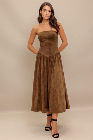WILD ESPRESSO FAUX SUEDE MIDI DRESS - Glamourous Grace