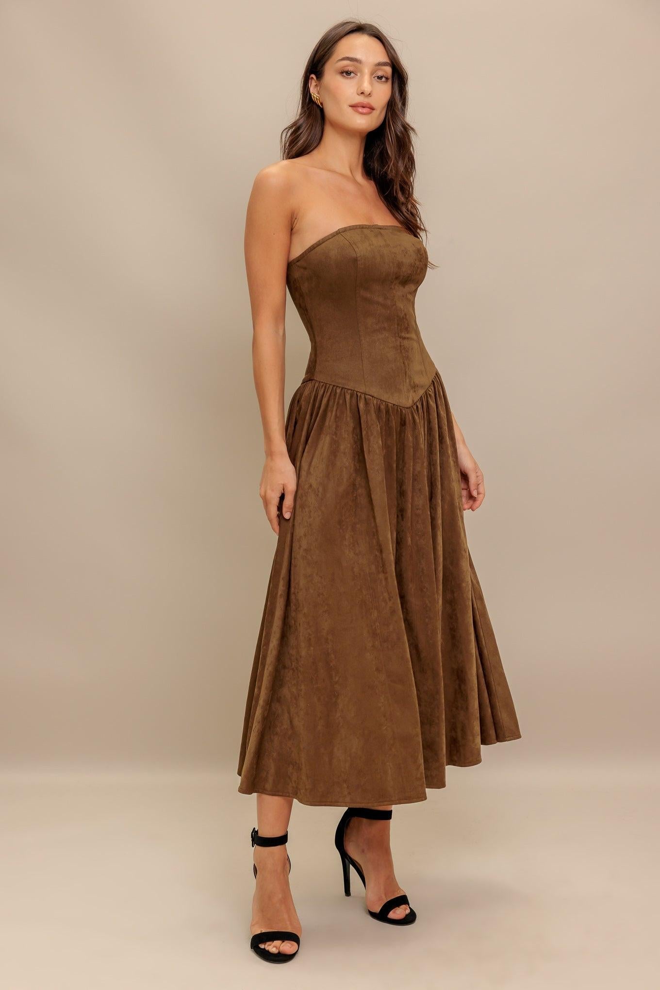 WILD ESPRESSO FAUX SUEDE MIDI DRESS - Glamourous Grace