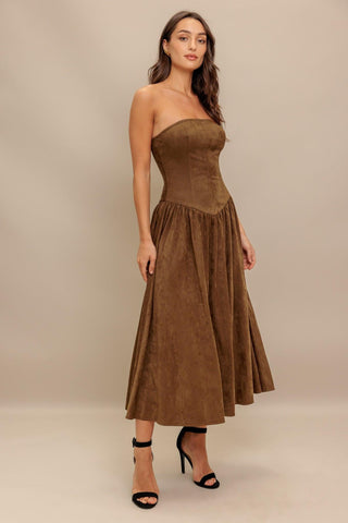 WILD ESPRESSO FAUX SUEDE MIDI DRESS - Glamourous Grace