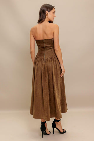 WILD ESPRESSO FAUX SUEDE MIDI DRESS - Glamourous Grace
