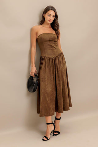 WILD ESPRESSO FAUX SUEDE MIDI DRESS - Glamourous Grace
