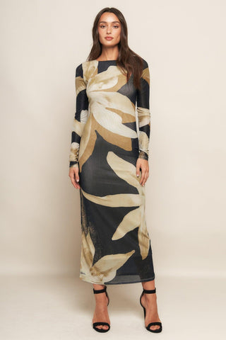 ABSTRACT BOTANICA POWER MESH MIDI DRESS - Glamourous Grace