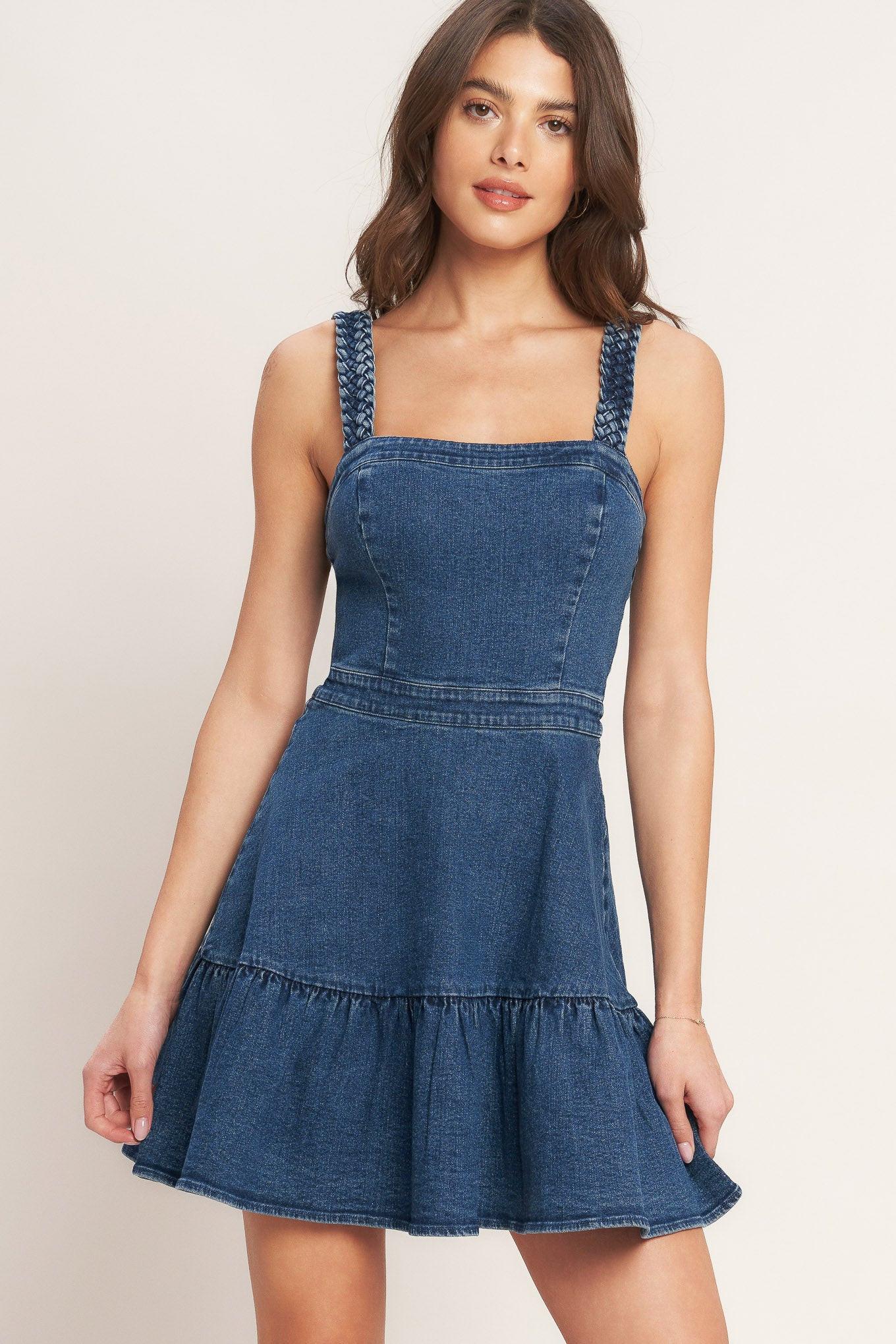 FUNCTIONAL SEAMING DENIM MINI DRESS - Glamourous Grace