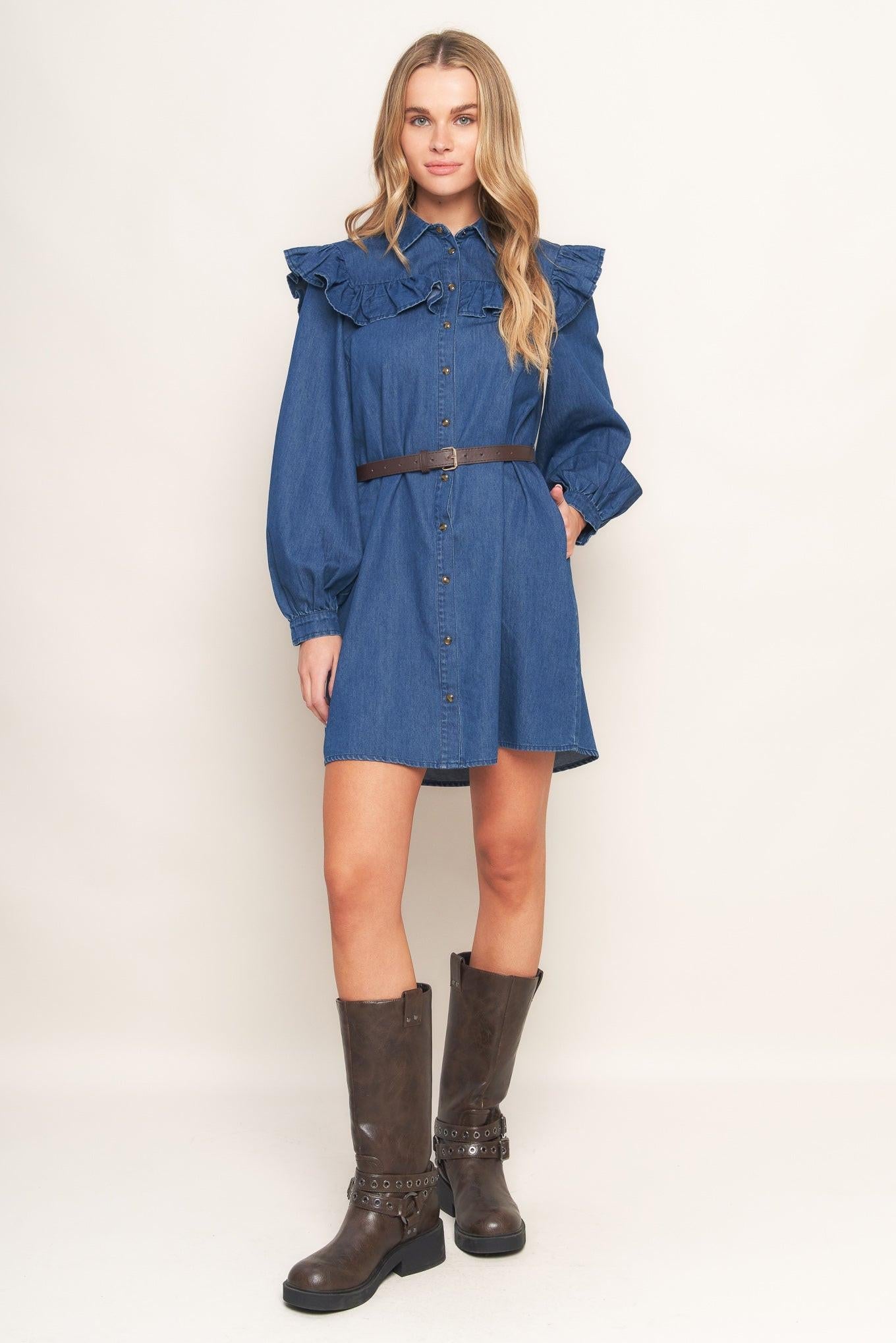 BLUEBIRD COWGIRL DENIM MINI DRESS - Glamourous Grace