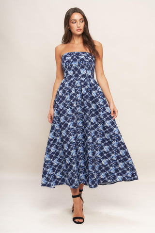 BLUE RENAISSANCE WOVEN MIDI DRESS - Glamourous Grace