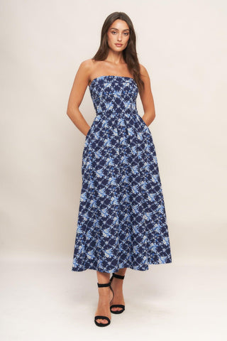 BLUE RENAISSANCE WOVEN MIDI DRESS - Glamourous Grace