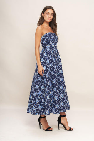 BLUE RENAISSANCE WOVEN MIDI DRESS - Glamourous Grace