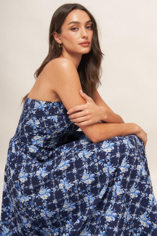 BLUE RENAISSANCE WOVEN MIDI DRESS - Glamourous Grace