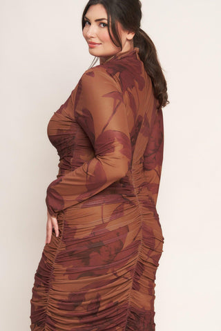 AMBER FLORA POWER MESH MIDI DRESS - Glamourous Grace