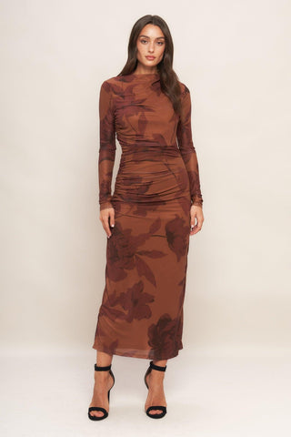 AMBER FLORA POWER MESH MIDI DRESS - Glamourous Grace