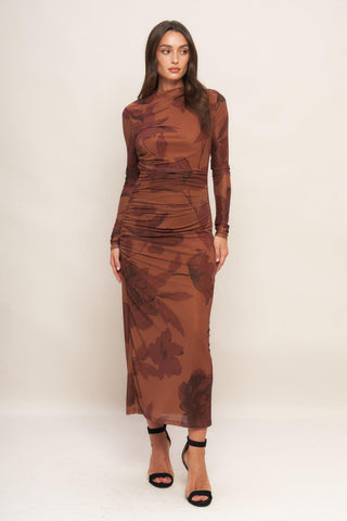 AMBER FLORA POWER MESH MIDI DRESS - Glamourous Grace