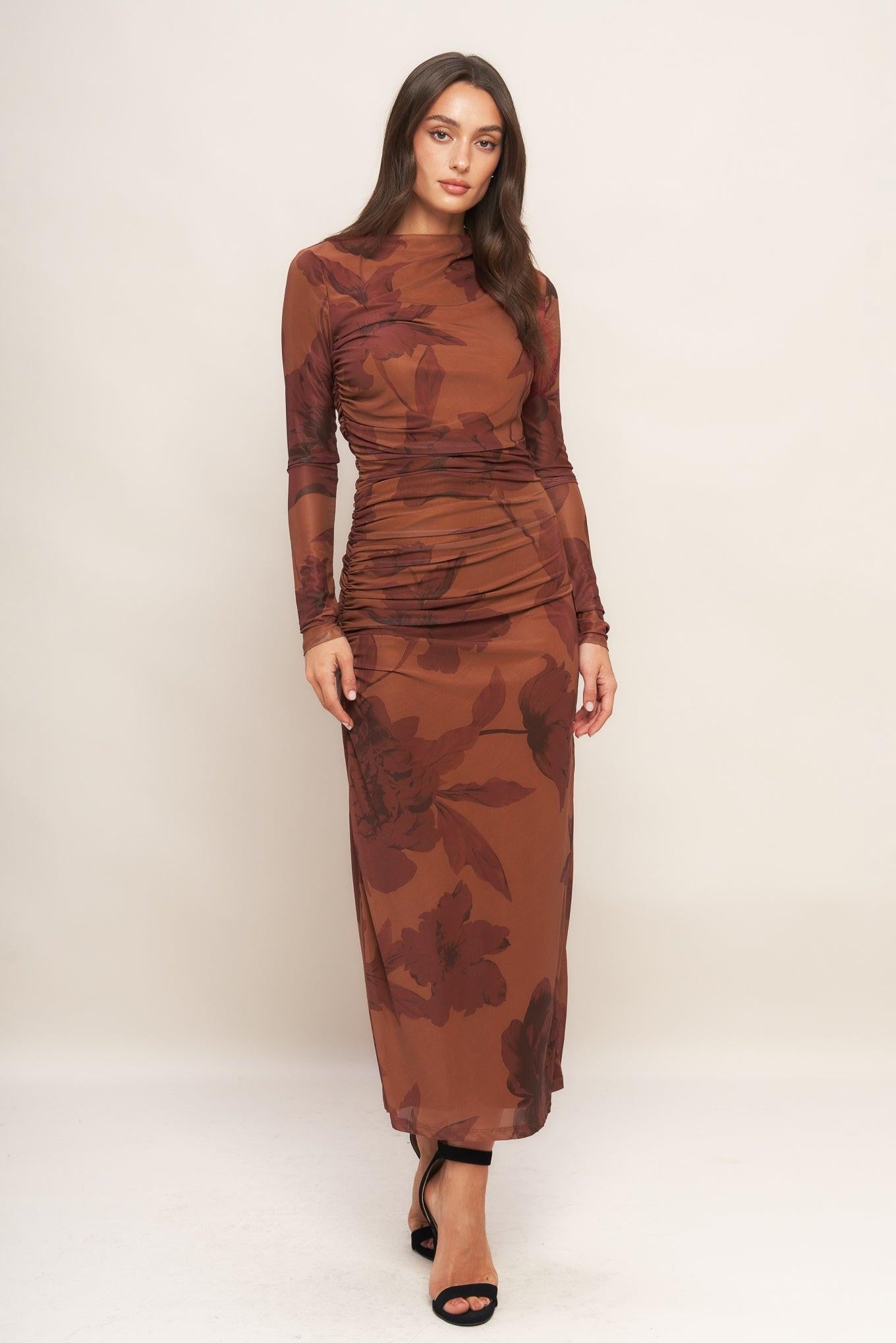 AMBER FLORA POWER MESH MIDI DRESS - Glamourous Grace