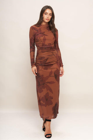 AMBER FLORA POWER MESH MIDI DRESS - Glamourous Grace