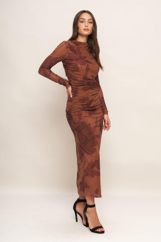 AMBER FLORA POWER MESH MIDI DRESS - Glamourous Grace