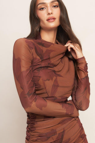 AMBER FLORA POWER MESH MIDI DRESS - Glamourous Grace