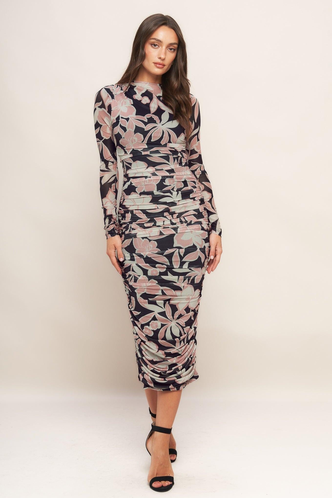 MUTED ROMANCE POWER MESH MIDI DRESS - Glamourous Grace
