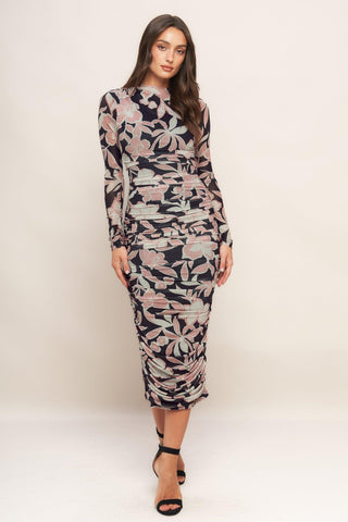 MUTED ROMANCE POWER MESH MIDI DRESS - Glamourous Grace