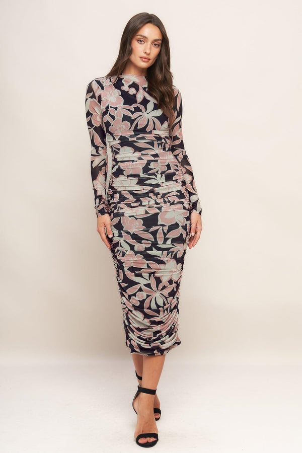 MUTED ROMANCE POWER MESH MIDI DRESS - Glamourous Grace