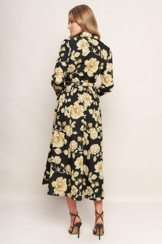 MIDNIGHT BLOOM BLACK WOVEN MIDI DRESS - Glamourous Grace