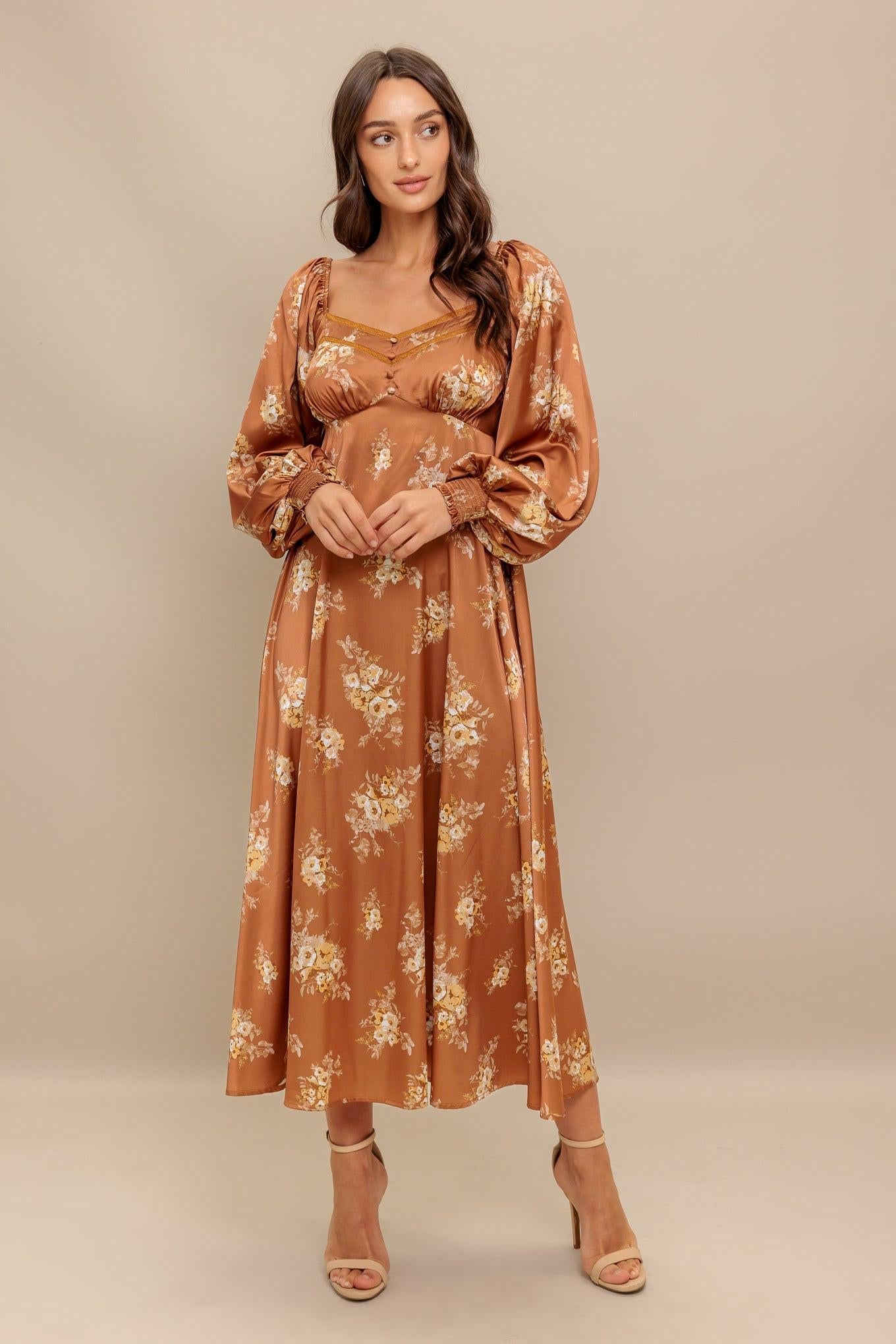 CARAMEL SUNSET WOVEN MIDI DRESS - Glamourous Grace