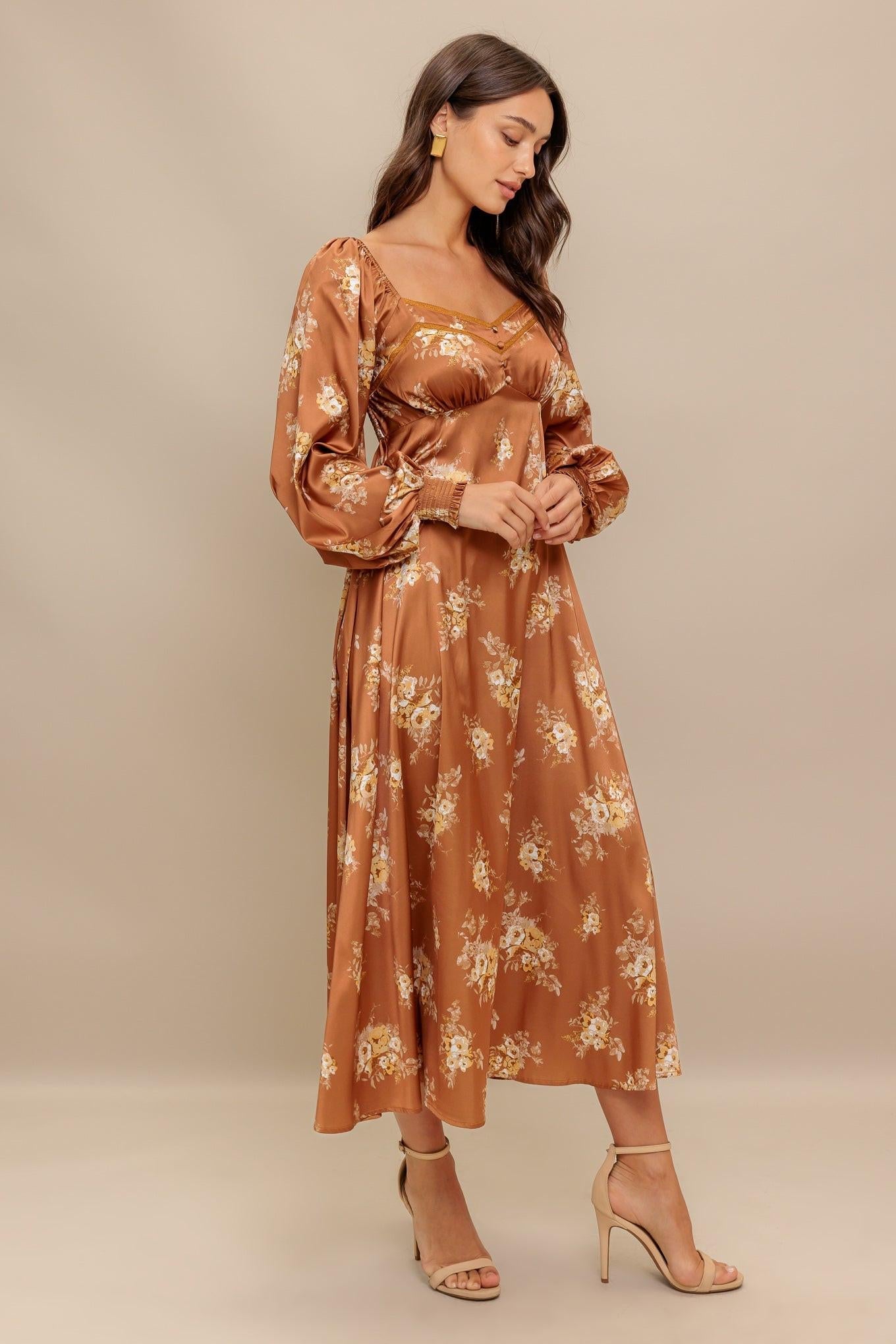 CARAMEL SUNSET WOVEN MIDI DRESS - Glamourous Grace