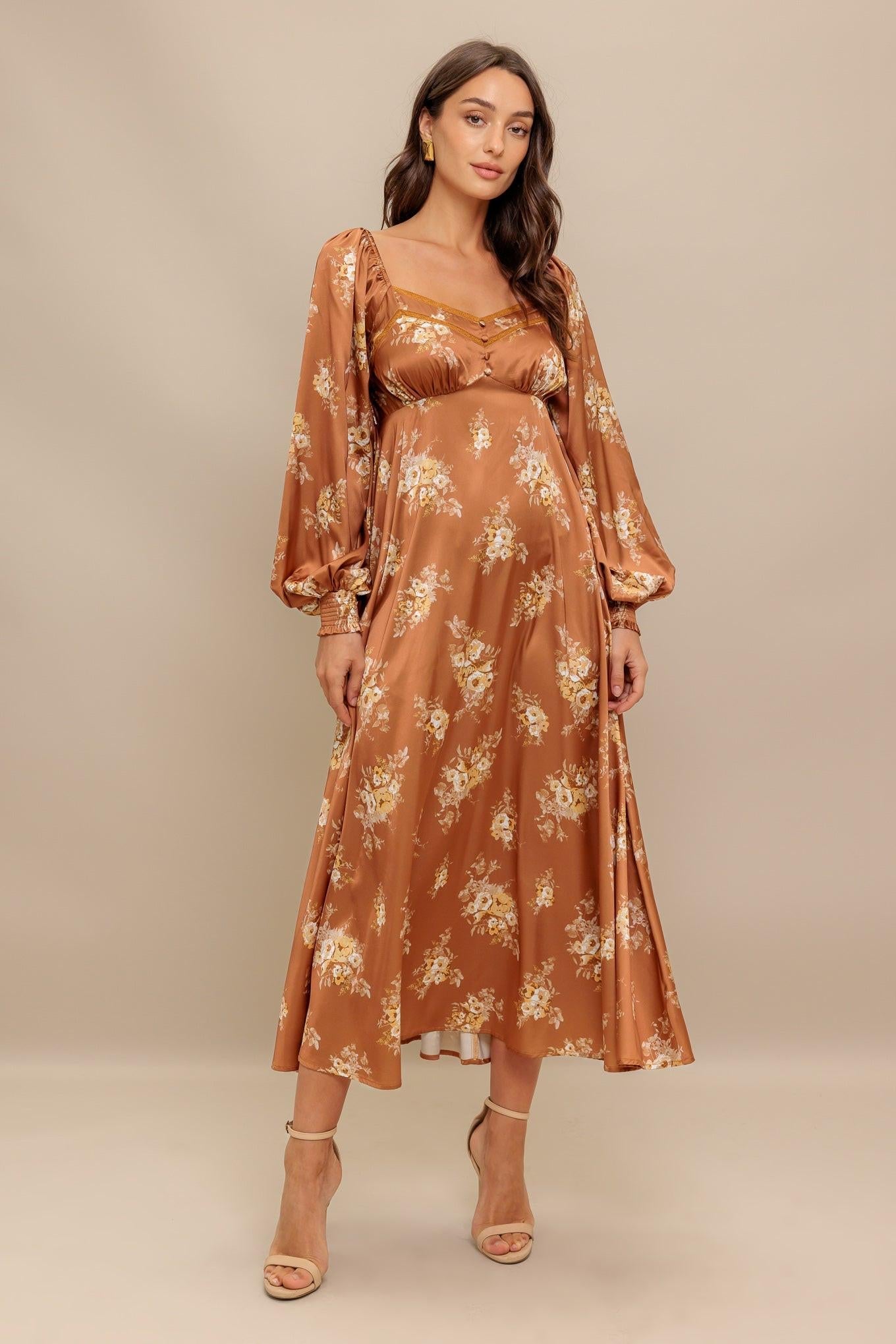 CARAMEL SUNSET WOVEN MIDI DRESS - Glamourous Grace
