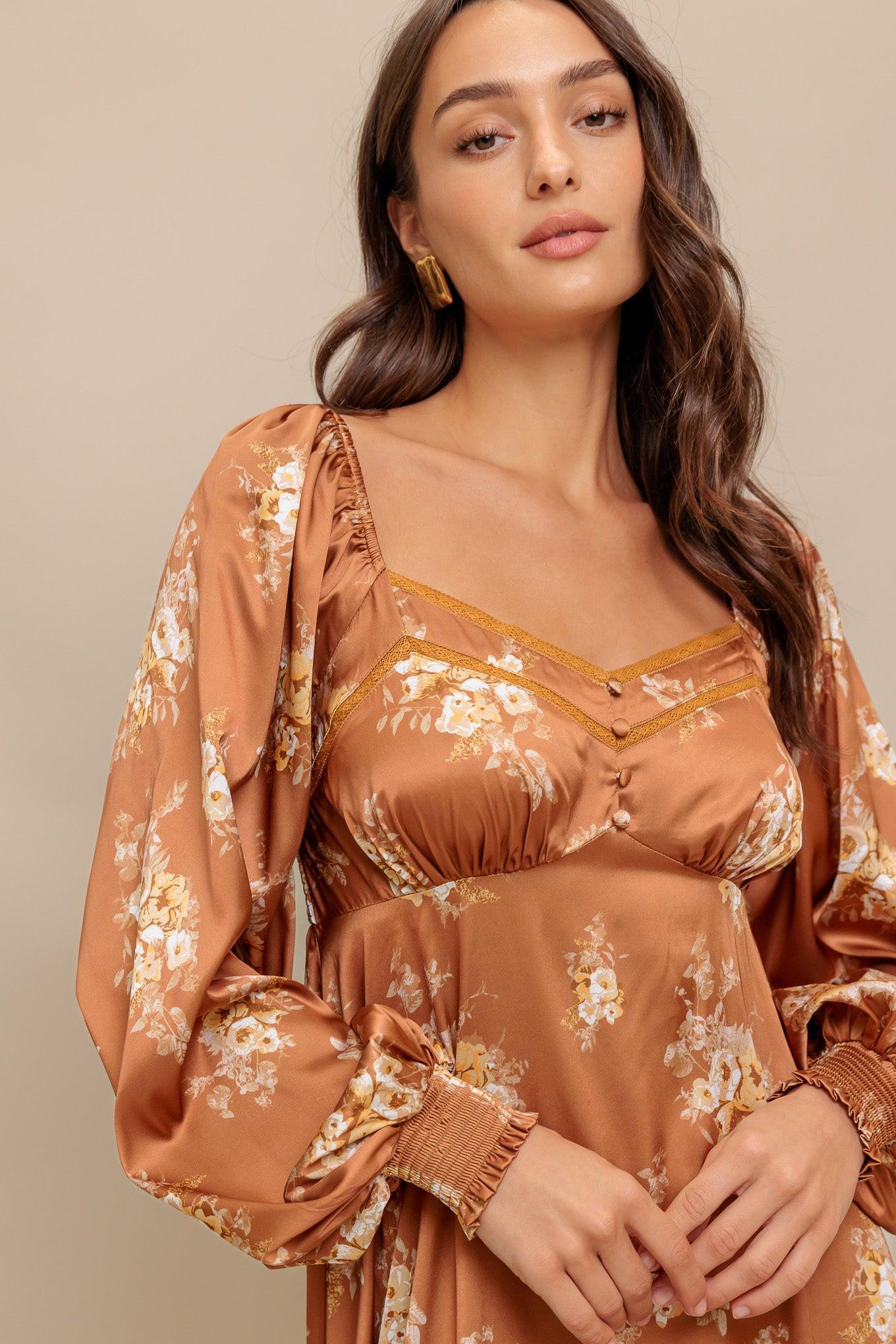 CARAMEL SUNSET WOVEN MIDI DRESS - Glamourous Grace