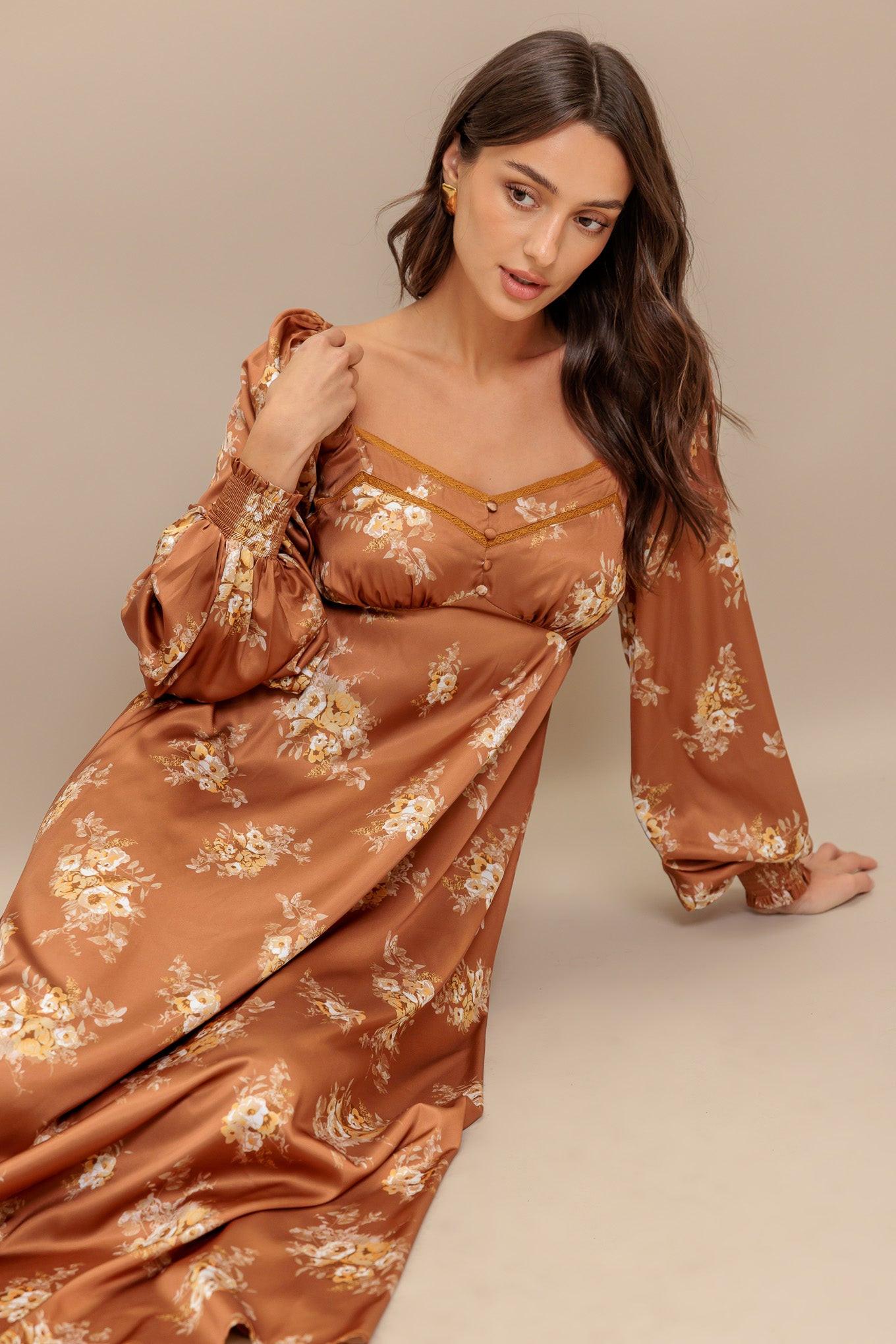 CARAMEL SUNSET WOVEN MIDI DRESS - Glamourous Grace