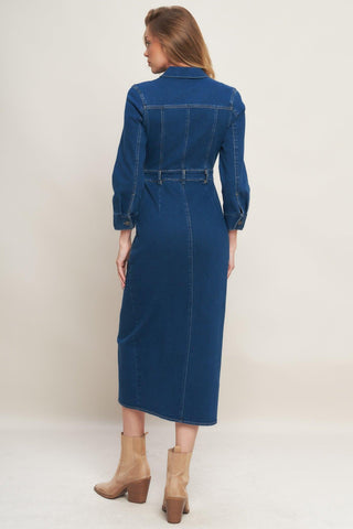MIDNIGHT DARK INDIGO DENIM MIDI DRESS - Glamourous Grace