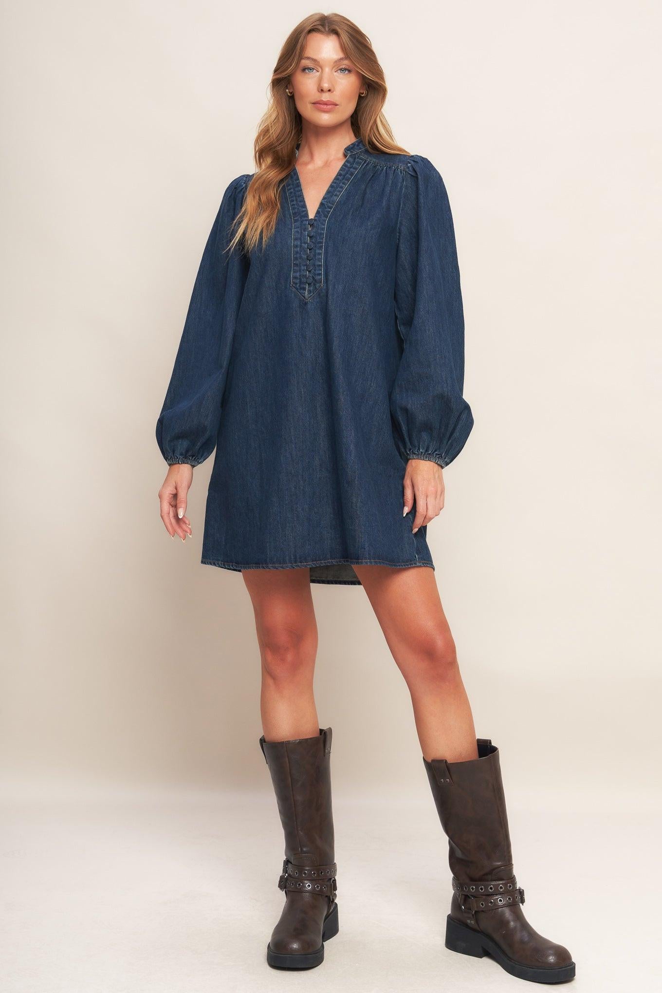 CANYON BREEZE DENIM MINI DRESS - Glamourous Grace
