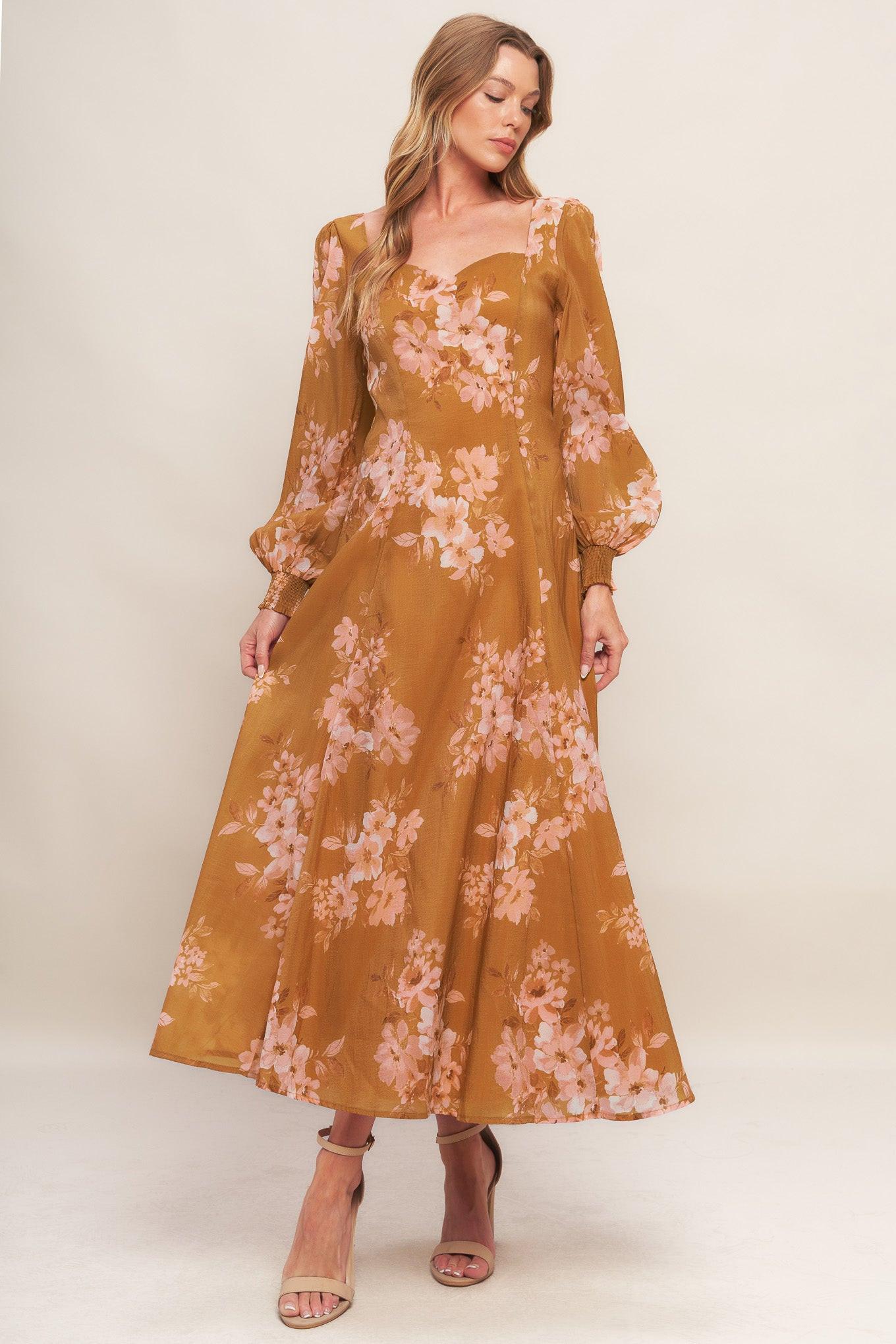 GOLDEN BLOSSOM WOVEN ANKLE DRESS - Glamourous Grace