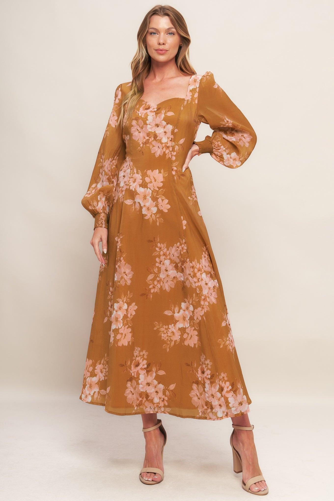 GOLDEN BLOSSOM WOVEN ANKLE DRESS - Glamourous Grace