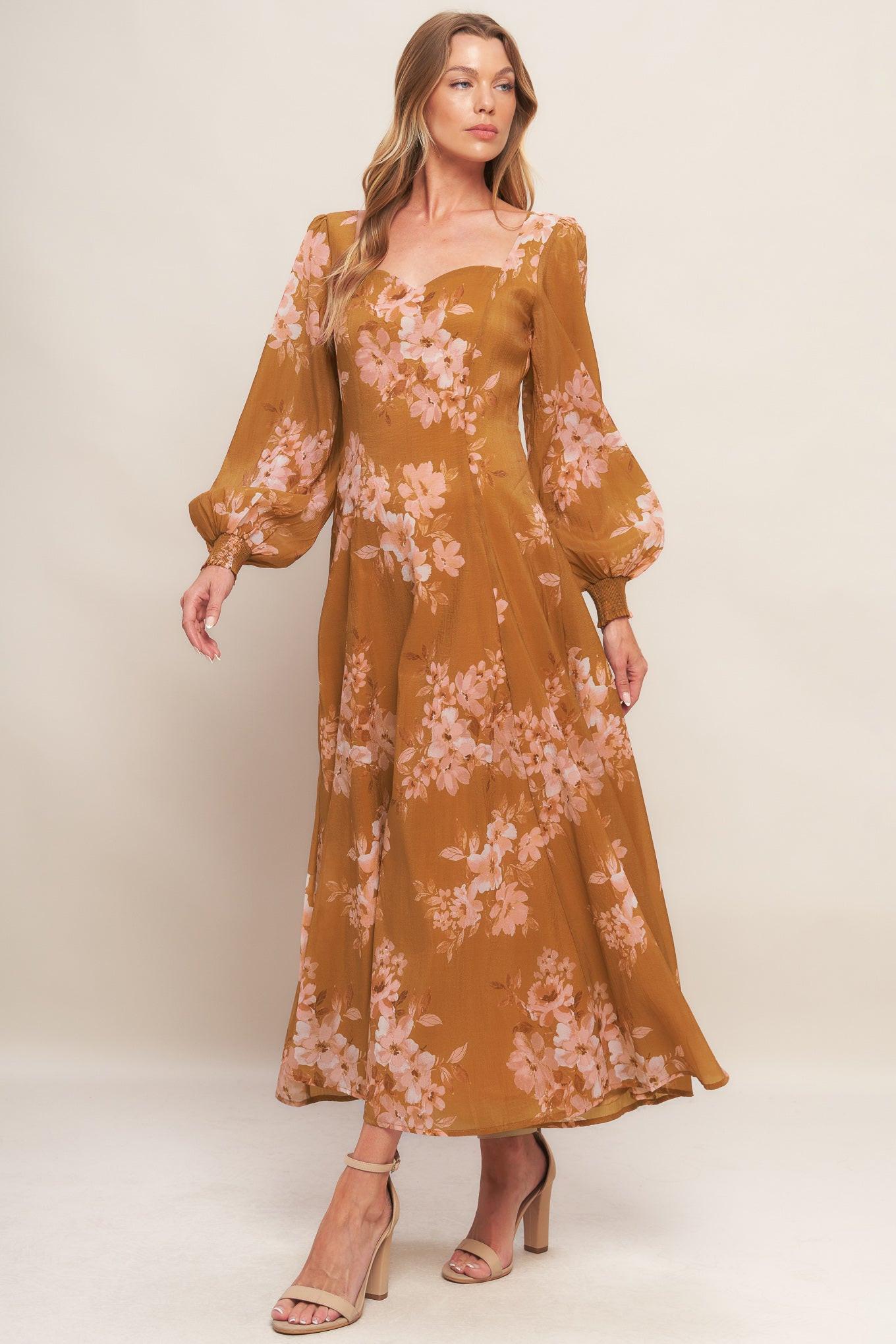 GOLDEN BLOSSOM WOVEN ANKLE DRESS - Glamourous Grace