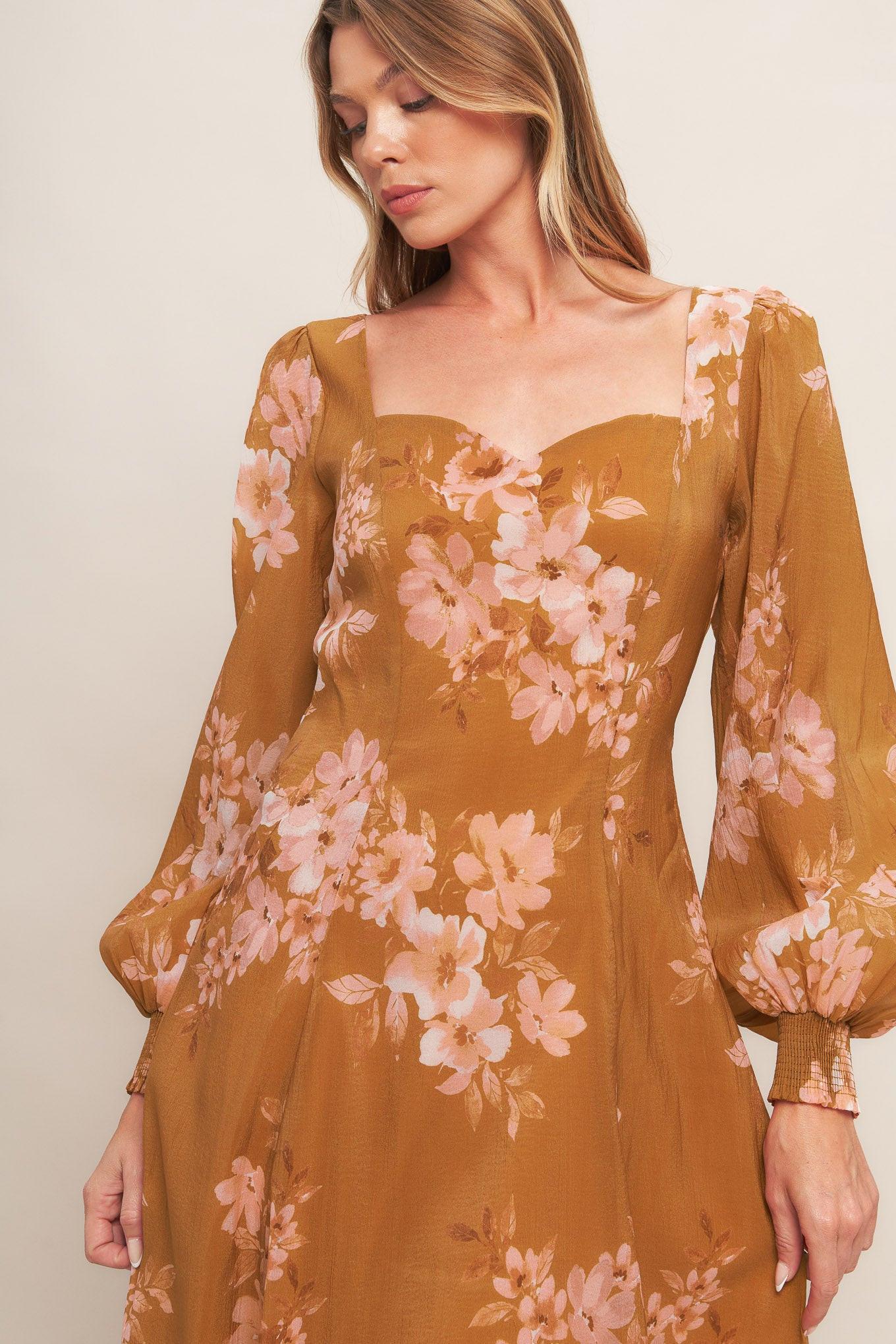 GOLDEN BLOSSOM WOVEN ANKLE DRESS - Glamourous Grace