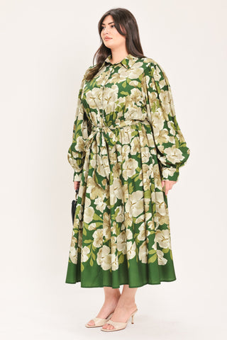 EVERGREEN CAMELLIA DREAM WOVEN MIDI SHIRT DRESS - Glamourous Grace